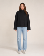 Double-Breasted Short Coat for Women | High Collar Relaxed Fit