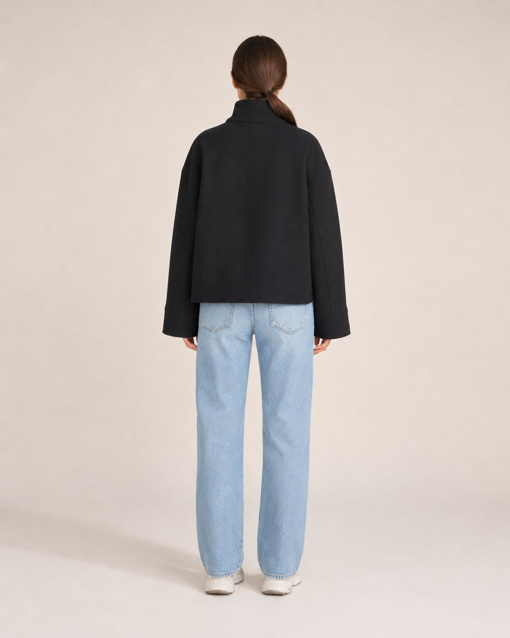 Double-Breasted Short Coat for Women | High Collar Relaxed Fit