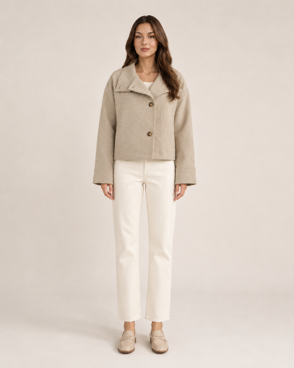 Double-Breasted Short Coat for Women | High Collar Relaxed Fit