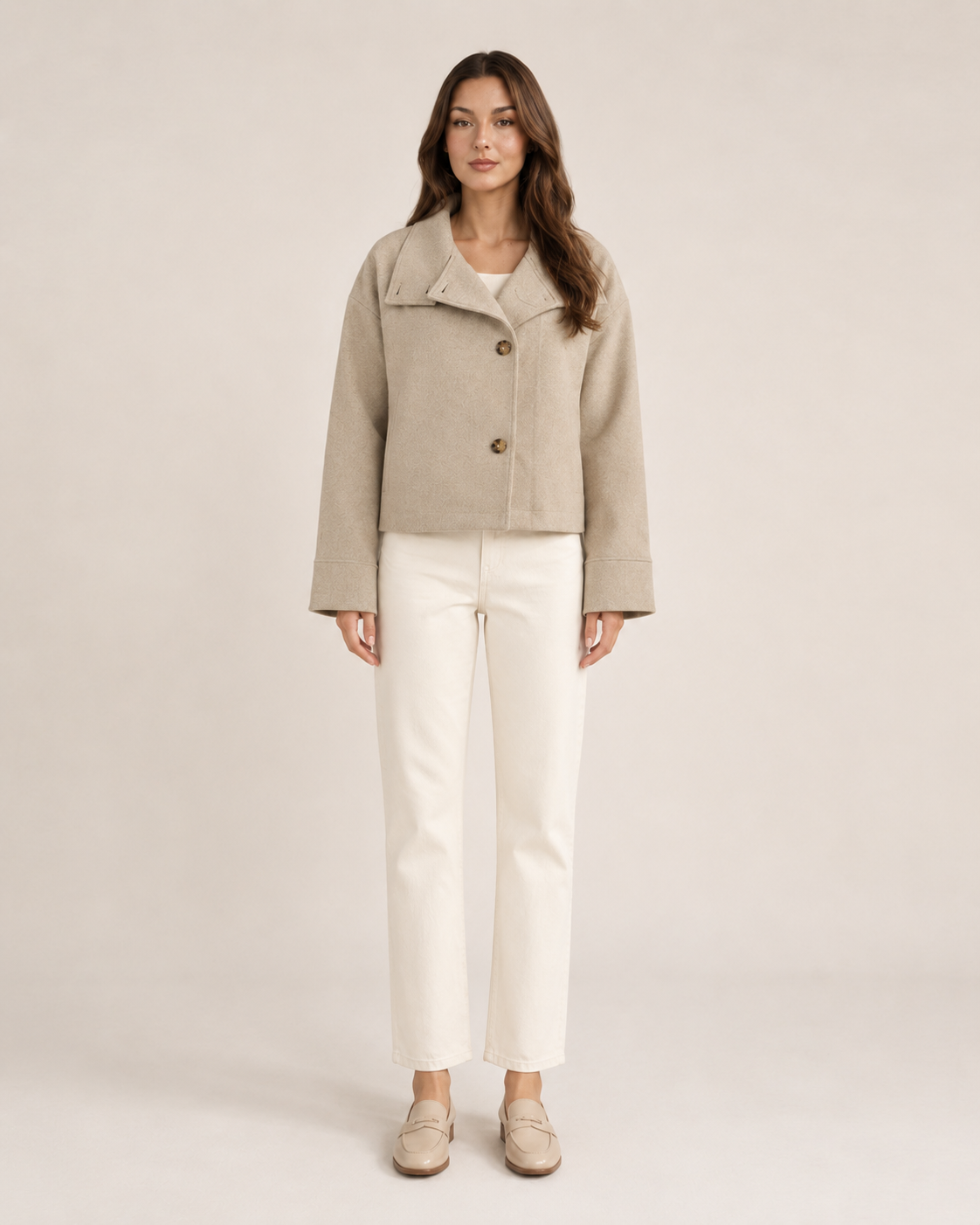 Double-Breasted Short Coat for Women | High Collar Relaxed Fit