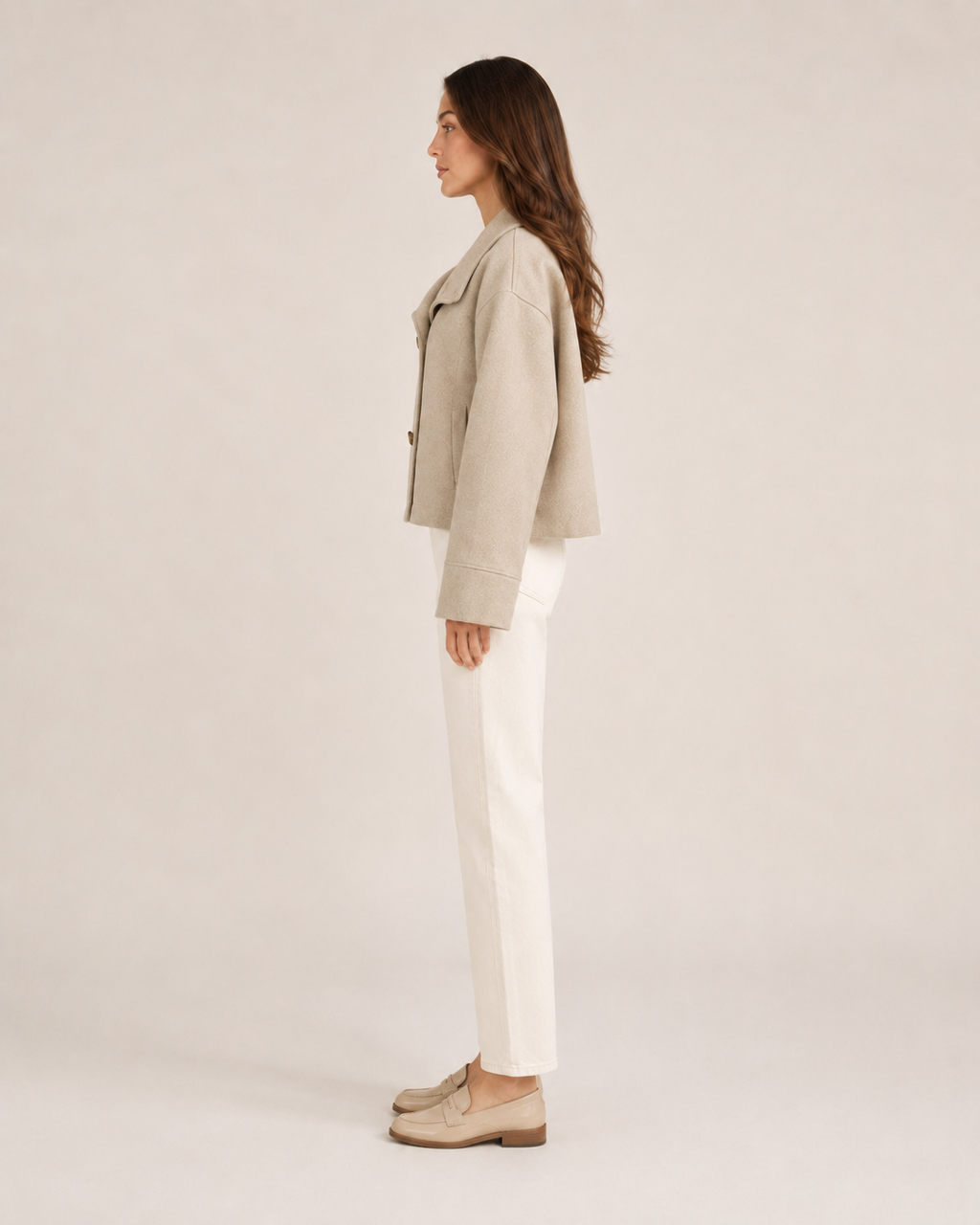 Double-Breasted Short Coat for Women | High Collar Relaxed Fit