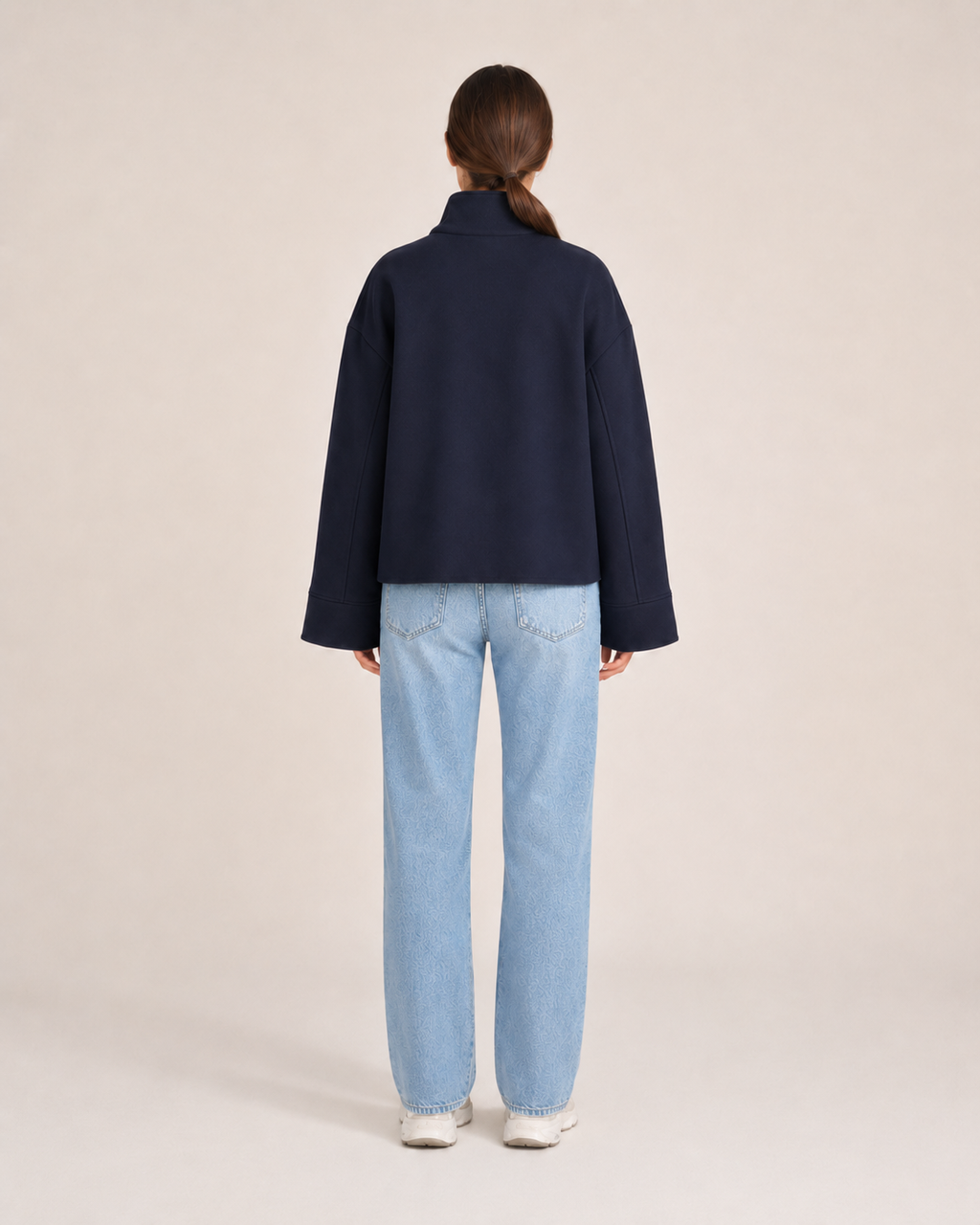 Double-Breasted Short Coat for Women | High Collar Relaxed Fit