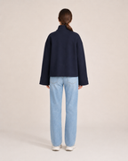 Double-Breasted Short Coat for Women | High Collar Relaxed Fit