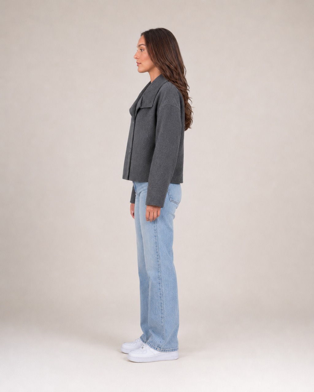 Double-Breasted Short Coat for Women | High Collar Relaxed Fit