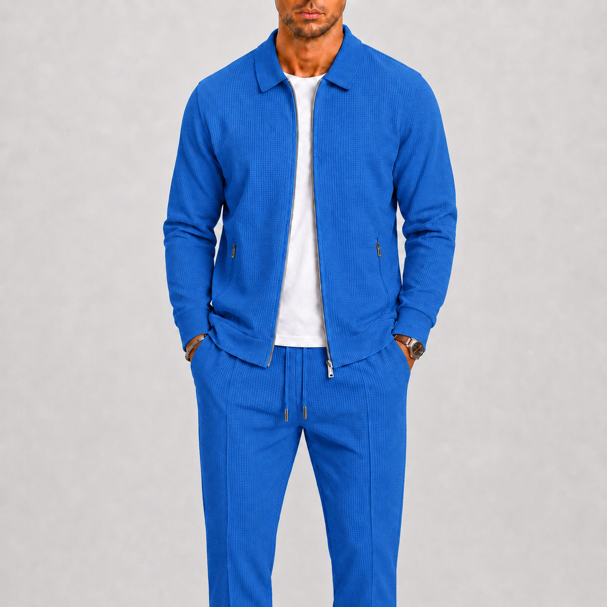 Comfort Fit Zip Jacket and Trousers Tracksuit Set for Men | Casual Travel Wear