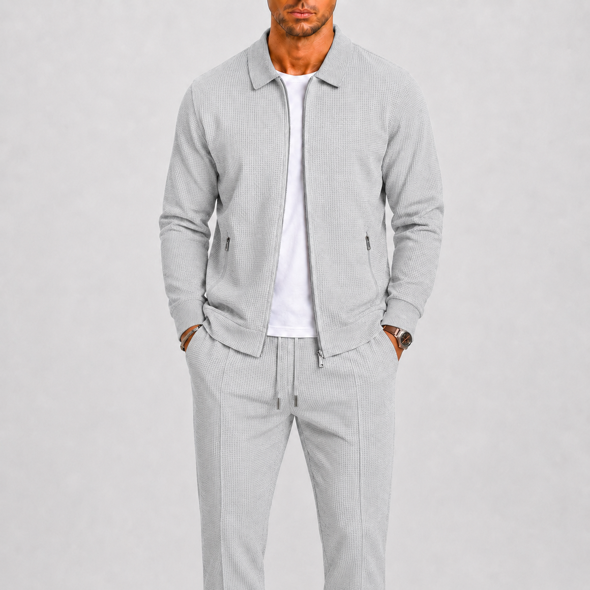 Comfort Fit Zip Jacket and Trousers Tracksuit Set for Men | Casual Travel Wear