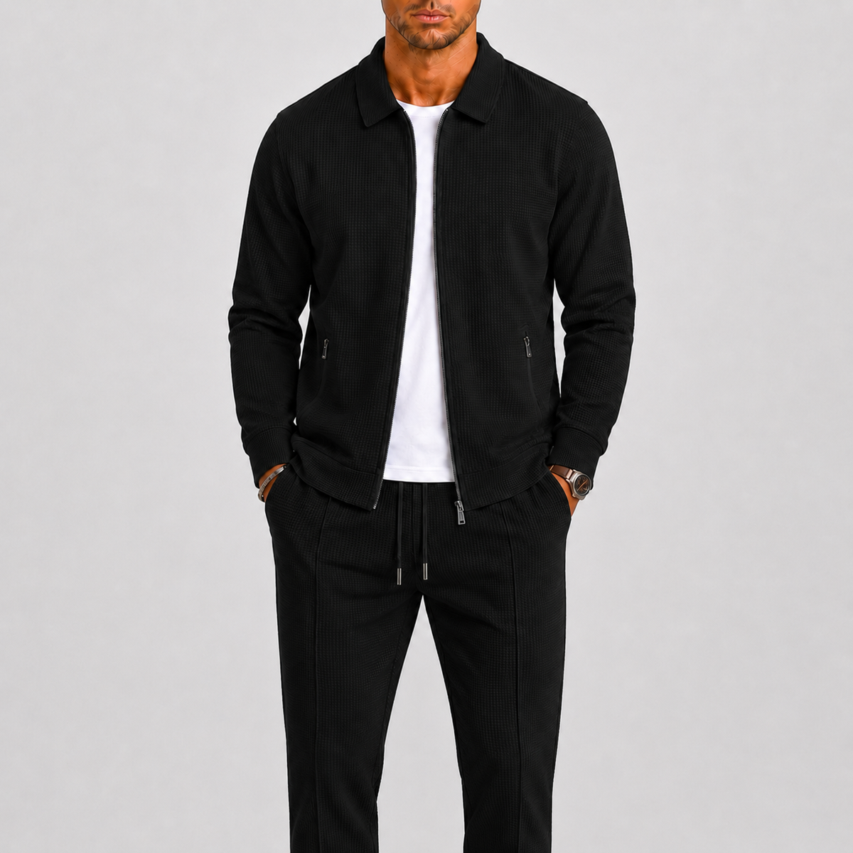 Comfort Fit Zip Jacket and Trousers Tracksuit Set for Men | Casual Travel Wear