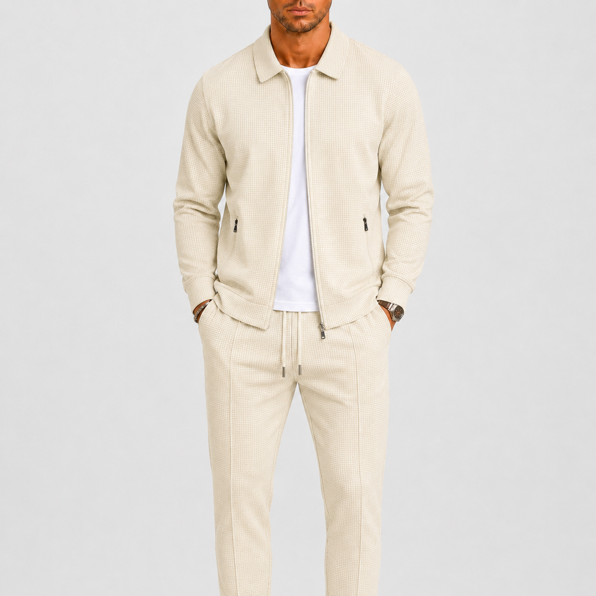 Comfort Fit Zip Jacket and Trousers Tracksuit Set for Men | Casual Travel Wear