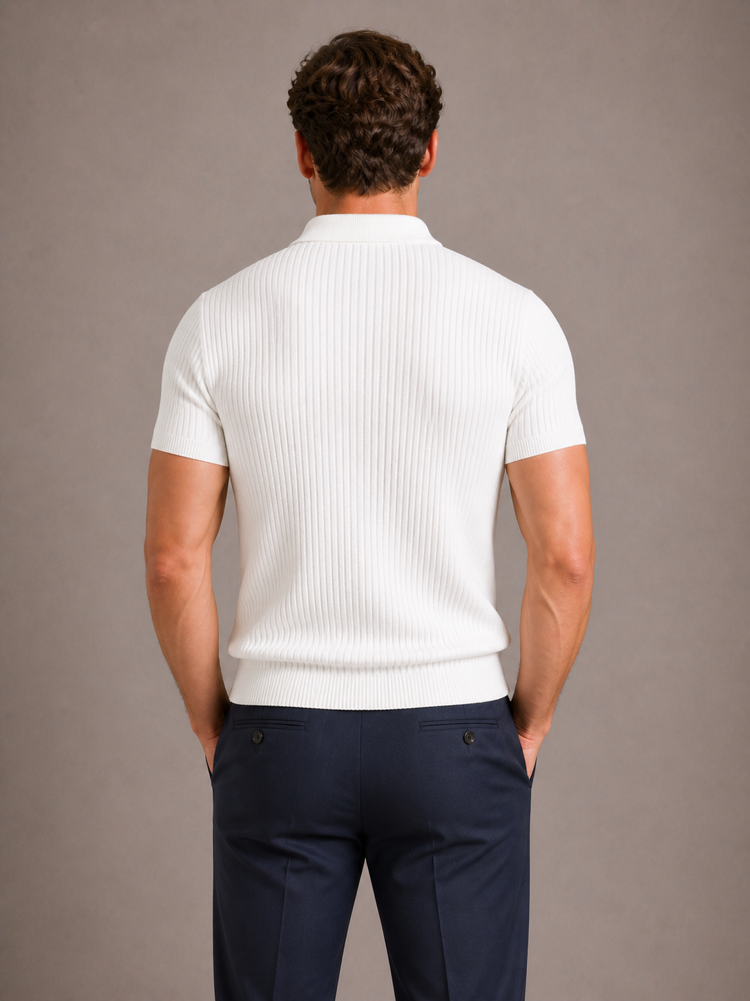 Ribbed Slim Fit Zip Neck Short Sleeve Polo Shirt for Men | Summer Casual Wear