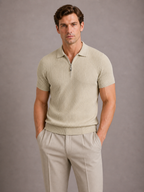Ribbed Slim Fit Zip Neck Short Sleeve Polo Shirt for Men | Summer Casual Wear