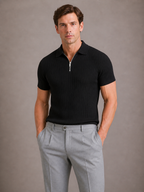 Ribbed Slim Fit Zip Neck Short Sleeve Polo Shirt for Men | Summer Casual Wear