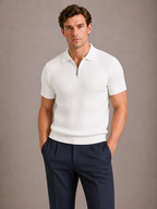 Ribbed Slim Fit Zip Neck Short Sleeve Polo Shirt for Men | Summer Casual Wear