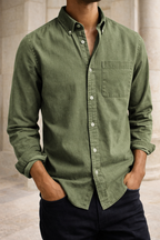Cotton Button Down Collar Shirt with Chest Pocket for Men | Button Front