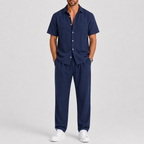 Linen-Look Short Sleeve Shirt and Wide Leg Trousers Set for Men