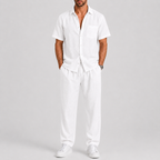 Linen-Look Short Sleeve Shirt and Wide Leg Trousers Set for Men