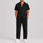 Linen-Look Short Sleeve Shirt and Wide Leg Trousers Set for Men