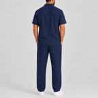 Linen-Look Short Sleeve Shirt and Wide Leg Trousers Set for Men
