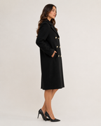 Long Double Breasted Knee Length Coat with Notch Lapel Collar for Women