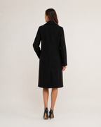 Long Double Breasted Knee Length Coat with Notch Lapel Collar for Women