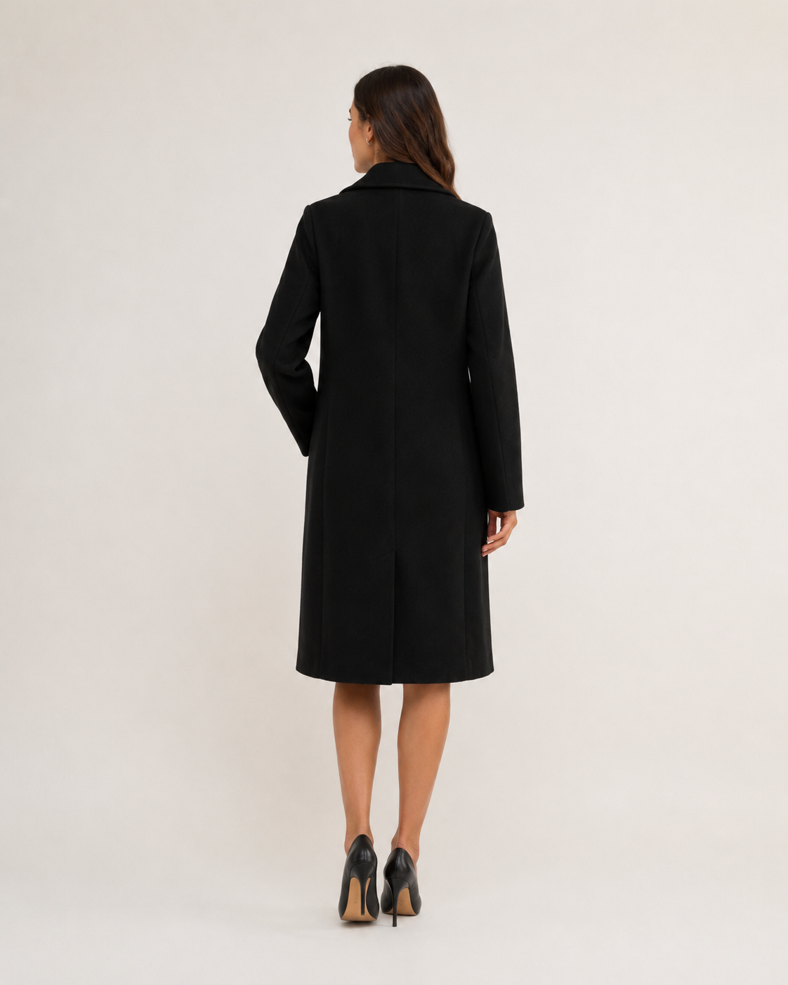 Long Double Breasted Knee Length Coat with Notch Lapel Collar for Women