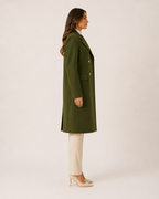 Long Double Breasted Knee Length Coat with Notch Lapel Collar for Women