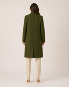 Long Double Breasted Knee Length Coat with Notch Lapel Collar for Women