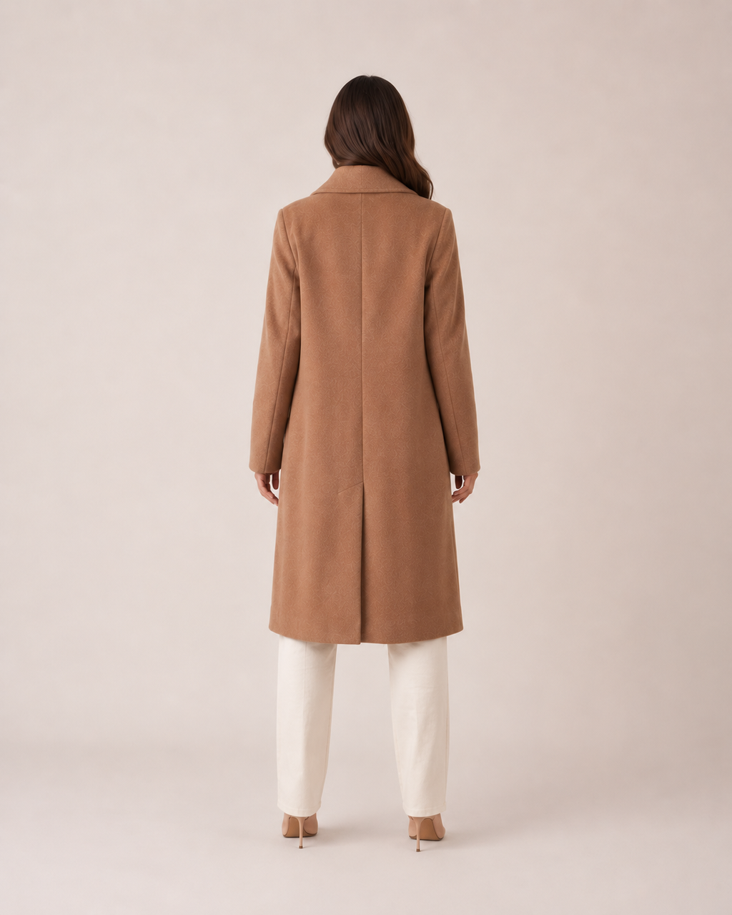 Long Double Breasted Knee Length Coat with Notch Lapel Collar for Women
