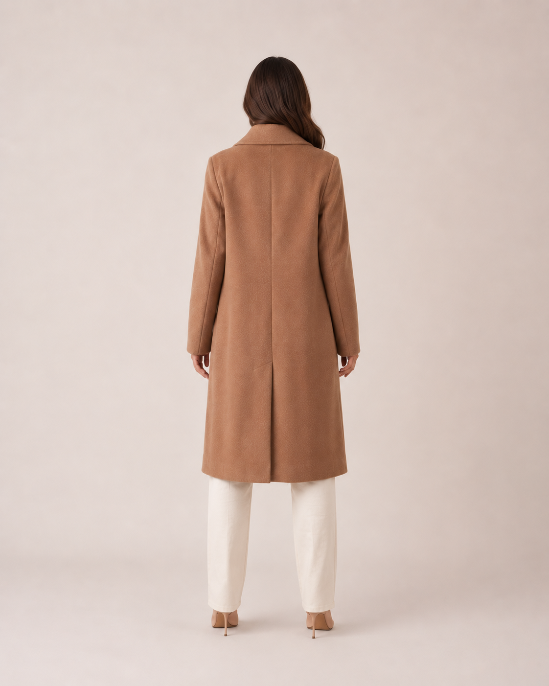 Long Double Breasted Knee Length Coat with Notch Lapel Collar for Women