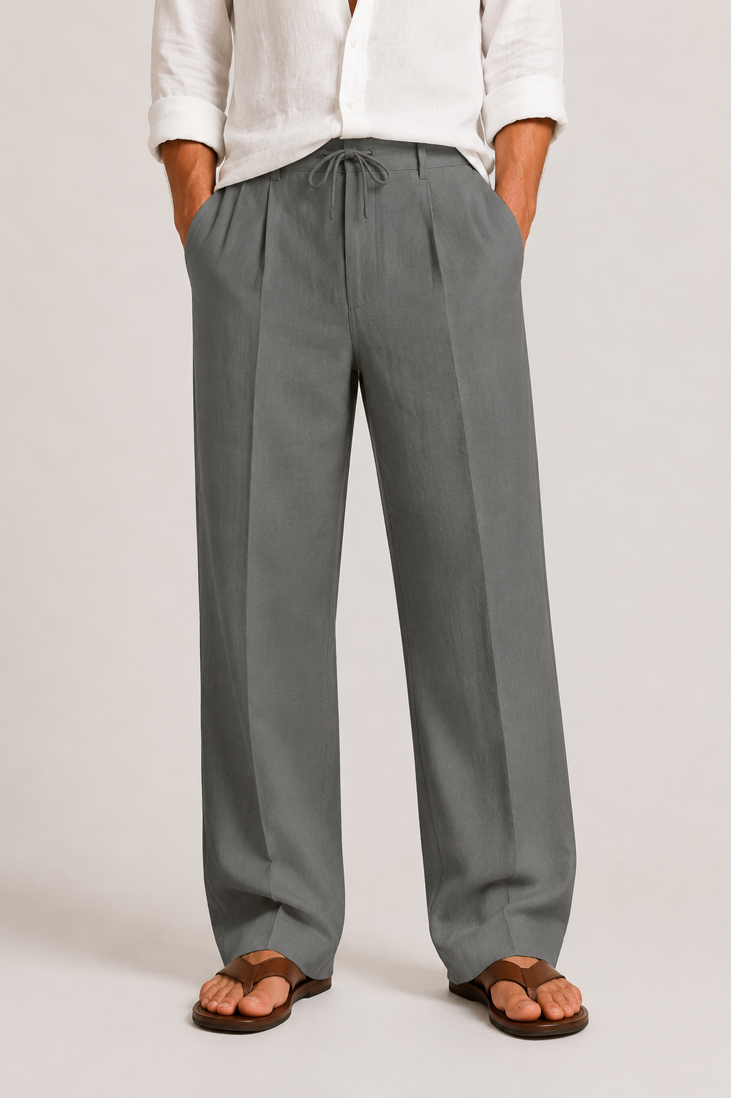Linen Drawstring Relaxed Fit Trousers for Men | Summer Holiday