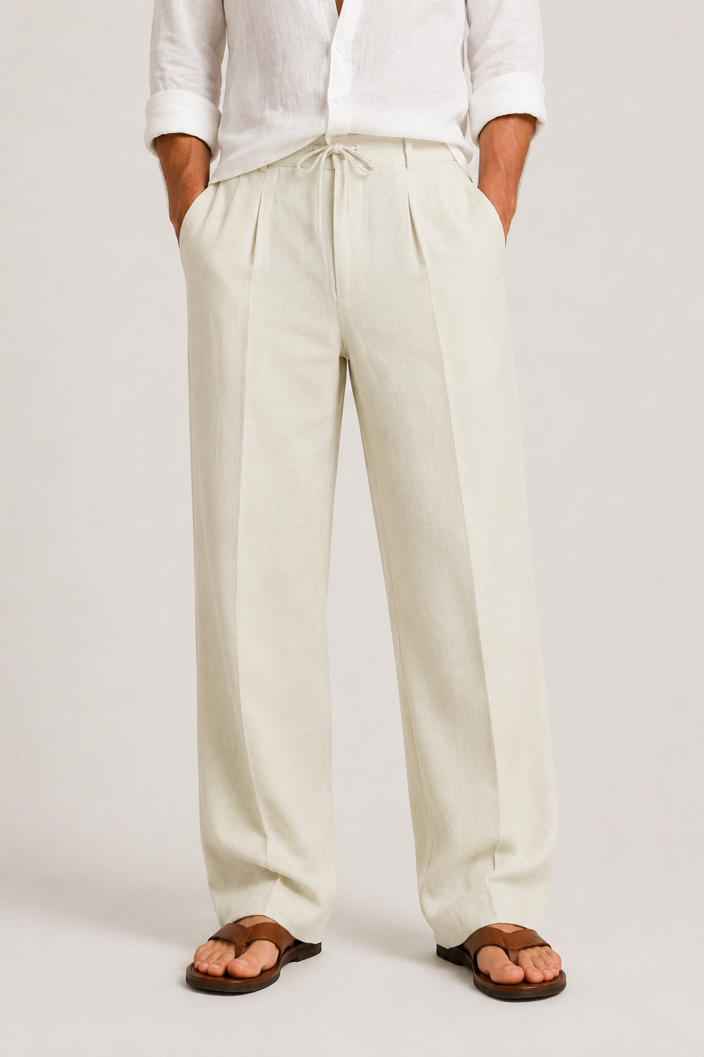 Linen Drawstring Relaxed Fit Trousers for Men | Summer Holiday