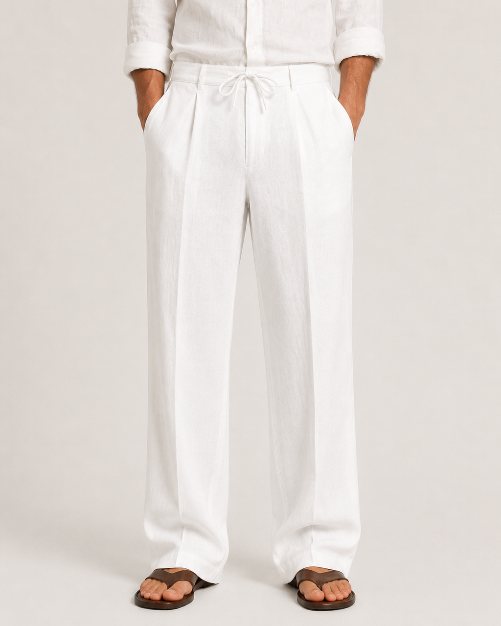 Linen Drawstring Relaxed Fit Trousers for Men | Summer Holiday