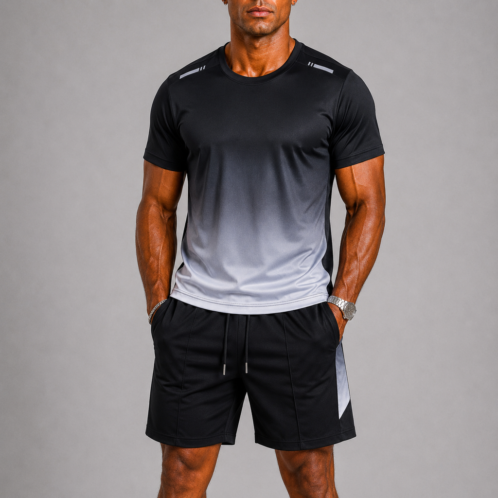 Quick-Dry Gradient Print Sports Set for Men | Training and Running