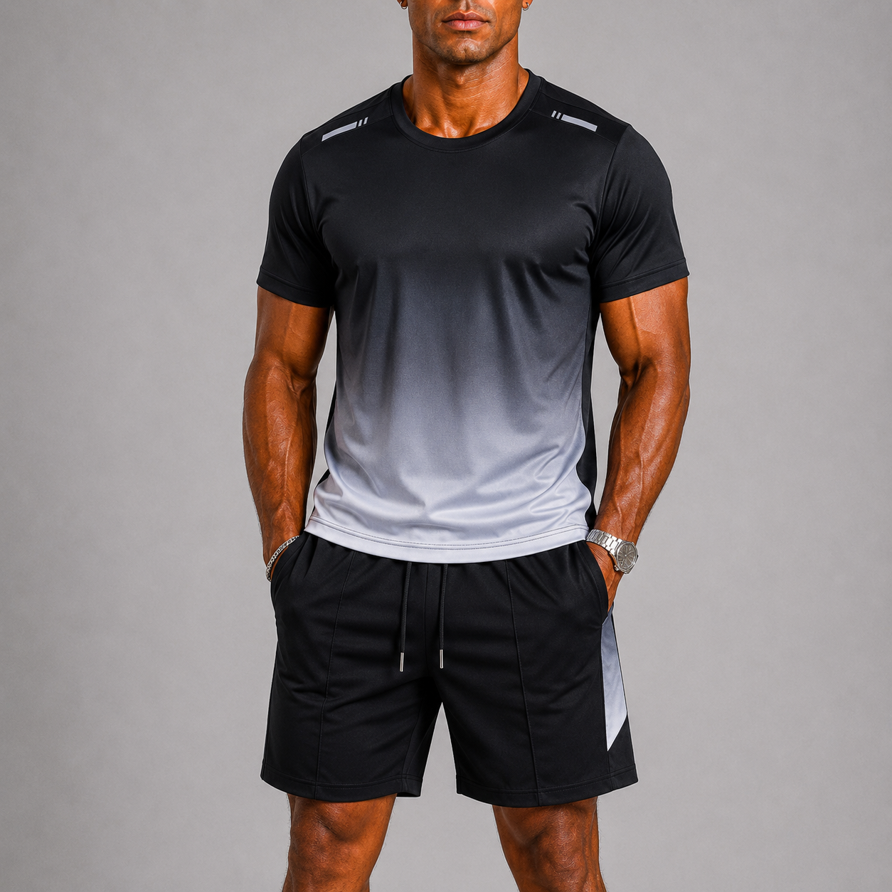 Quick-Dry Gradient Print Sports Set for Men | Training and Running