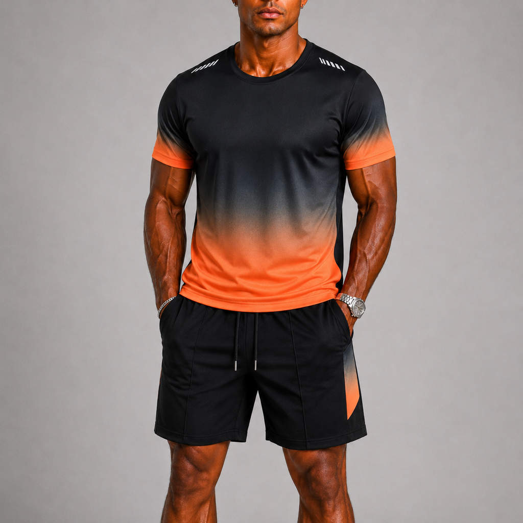 Quick-Dry Gradient Print Sports Set for Men | Training and Running