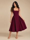 Square Neck Flared Midi Dress for Women | Wedding Occasion Wear