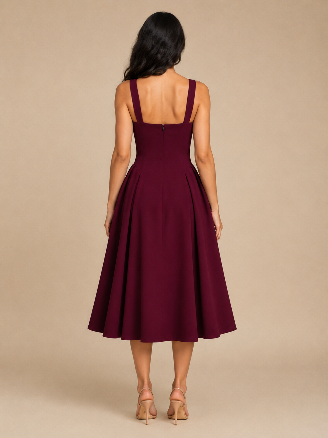 Square Neck Flared Midi Dress for Women | Wedding Occasion Wear