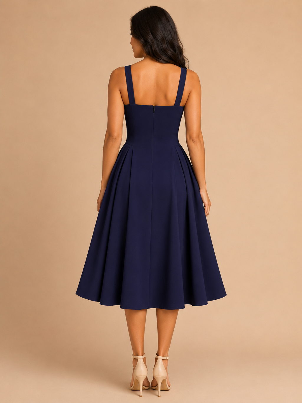 Square Neck Flared Midi Dress for Women | Wedding Occasion Wear