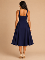 Square Neck Flared Midi Dress for Women | Wedding Occasion Wear