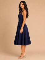 Square Neck Flared Midi Dress for Women | Wedding Occasion Wear