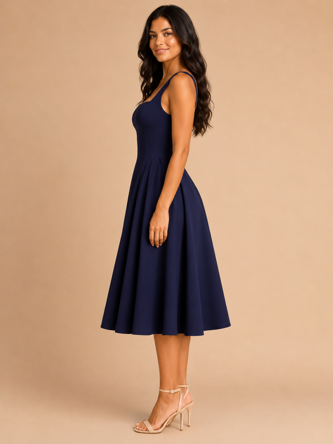 Square Neck Flared Midi Dress for Women | Wedding Occasion Wear