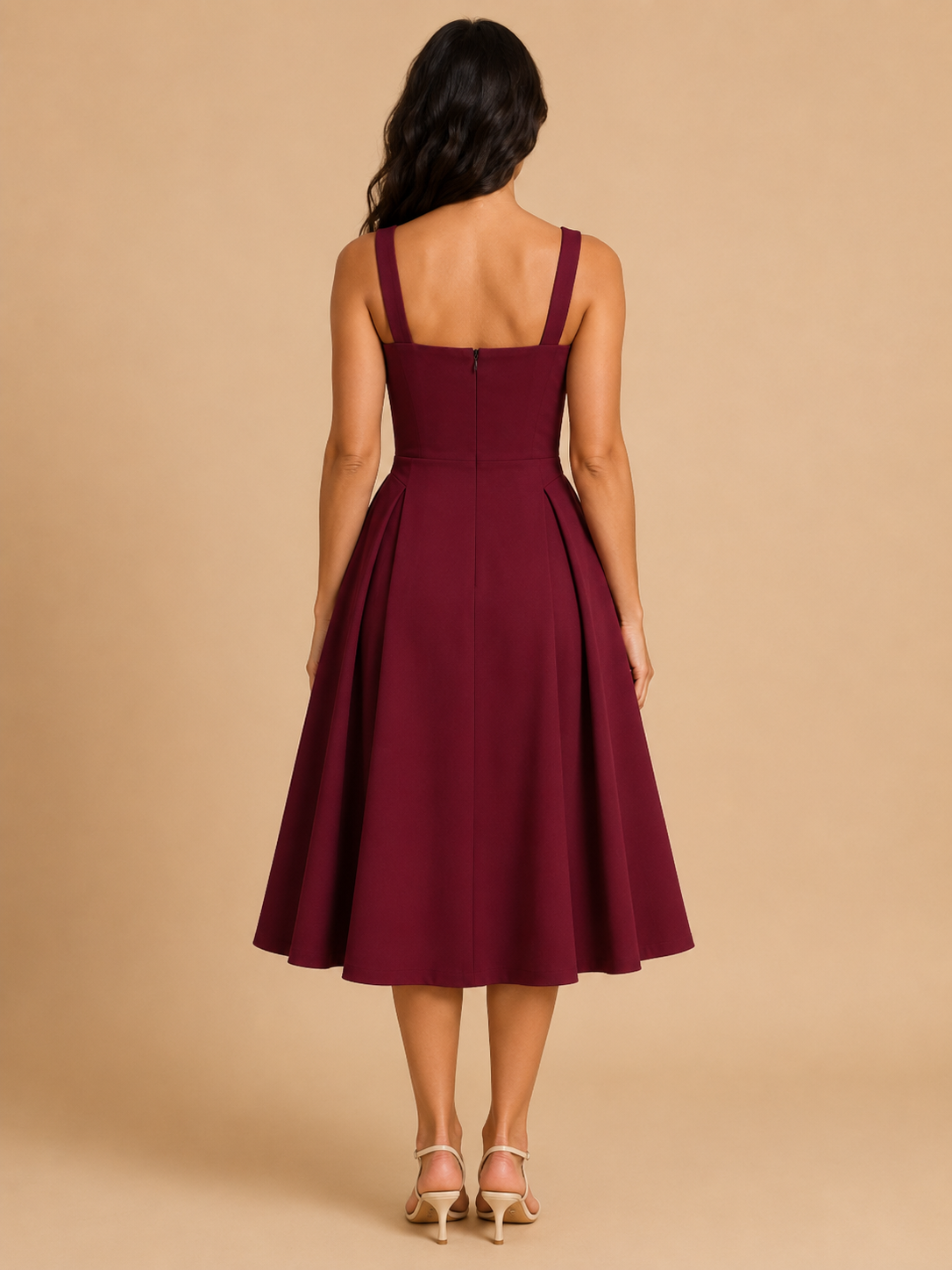 Square Neck Flared Midi Dress for Women | Wedding Occasion Wear