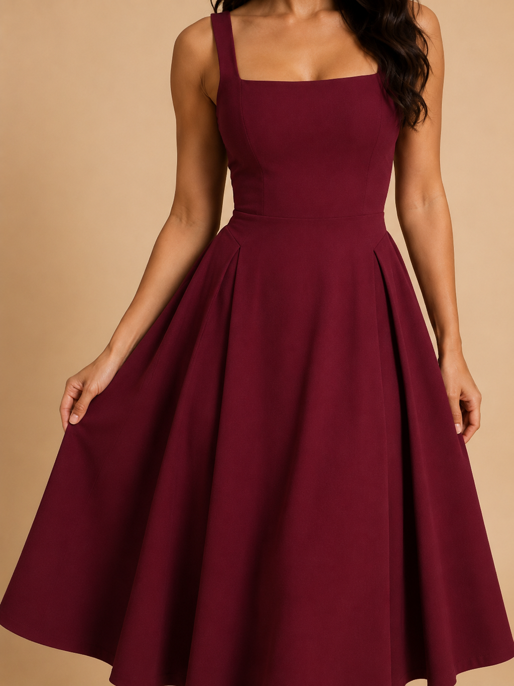 Square Neck Flared Midi Dress for Women | Wedding Occasion Wear