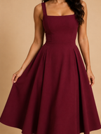 Square Neck Flared Midi Dress for Women | Wedding Occasion Wear