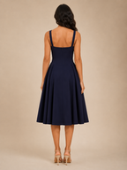 Square Neck Flared Midi Dress for Women | Wedding Occasion Wear