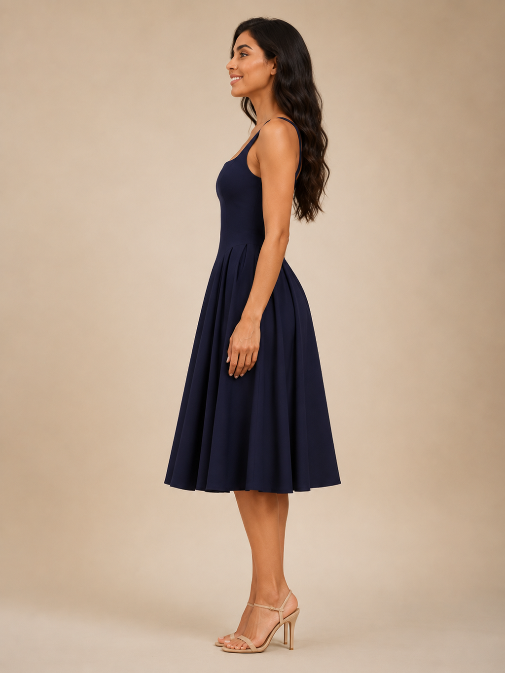 Square Neck Flared Midi Dress for Women | Wedding Occasion Wear