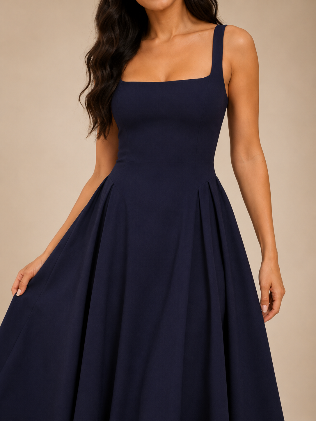 Square Neck Flared Midi Dress for Women | Wedding Occasion Wear