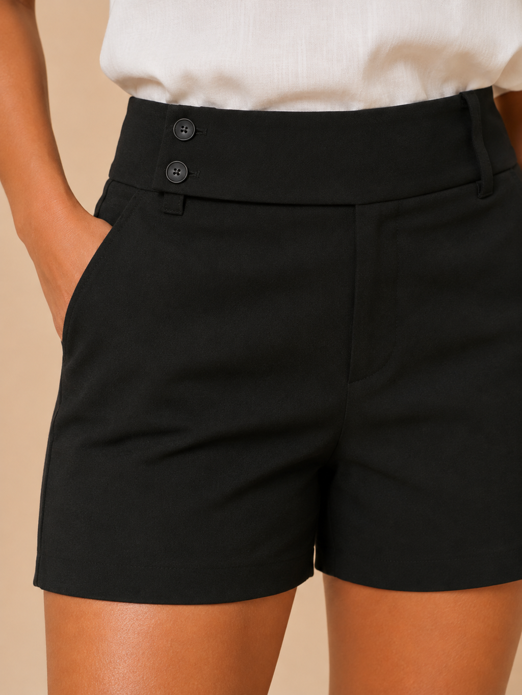 Fitted Double-Button High-Waist Shorts for Women