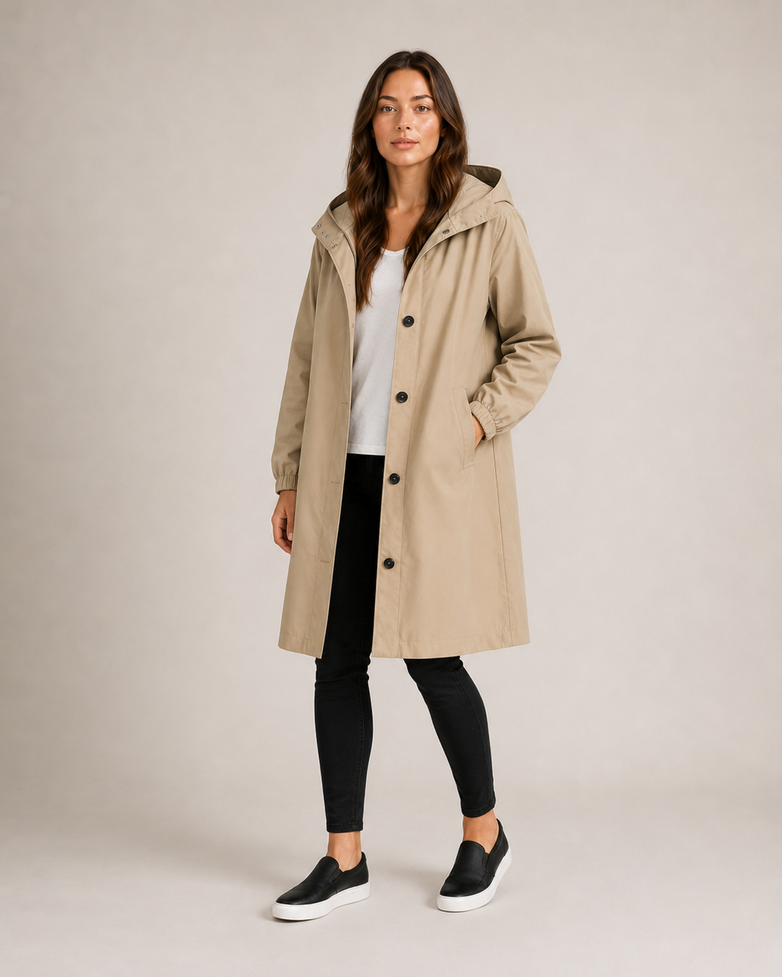 Lightweight Tailored Mid-Length Raincoat for Women