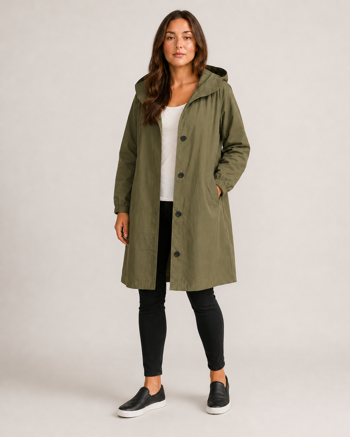 Lightweight Tailored Mid-Length Raincoat for Women