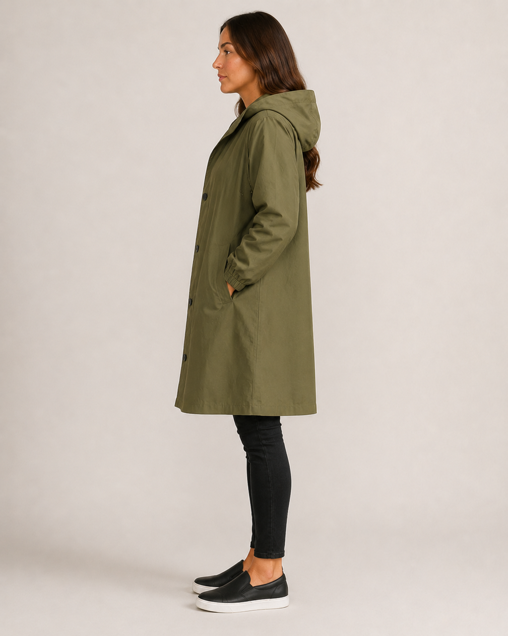 Lightweight Tailored Mid-Length Raincoat for Women